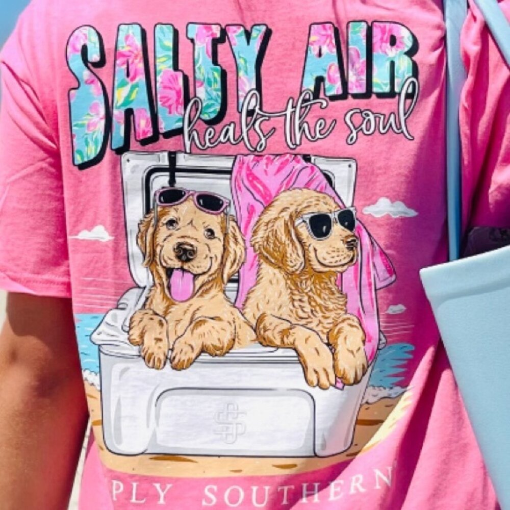 Simply Southern Salty Air Heals the Soul Tee Pink Doodles Summer T-shirt Women’s